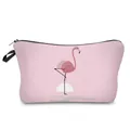 Stylish pink cosmetic travel bag featuring a minimalist flamingo print for women - Pink Flamingo (304-15)