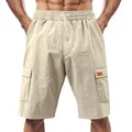 Mens beige cargo shorts with drawstring waist and pockets for casual summer wear - Apricot