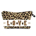 Fashionable leopard print cosmetic makeup bag featuring LOVE YOU typography text - Leopard Love You (308-5)