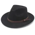 Retro black suede jazz hat with brown band for men and women western cowboy style - M (56-58cm) / Black