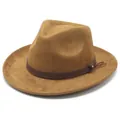 Classic vintage brown suede fedora jazz hat for men and women with ribbon detail - M (56-58cm) / Khaki
