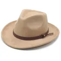Vintage khaki suede jazz fedora hat with brown leather band and gold stud detail - M (56-58cm) / Camel