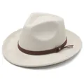 Elegant vintage cream western fedora hat featuring a stylish brown suede band for - M (56-58cm) / Beige