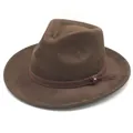 Vintage brown suede fedora hat for men and women with western cowboy style design - M (56-58cm) / Brown