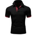 Klassisches, schmales schwarzes Herren-Poloshirt mit stilvollen roten Kragen- und Ärmelakzenten - S / Schwarz + Rot