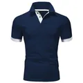 Polo clásico azul marino para hombre con cuello y puños en contraste blanco elegante - S / Azul Marino + Blanco