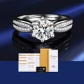 Klassischer S925 Silber Moissanit Ring mit 6 Krallen und GRA Zertifikat Set - 1 Karat Moissanit (Inklusive vollständiger GRA-Zertifikatsverpackung) / Klassischer Sechs-Klauen-Stil (BTJZ-002)