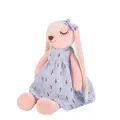 Cute pink bunny plush toy wearing a blue floral dress and bow. - 35 cm / Blue