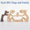 Handgemaakte houten beeldjes hond en familie voor creatieve Scandinavische bureaudecoratie - Hond en Familie (B01)