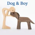 Handgemaakte houten sculptuur hond en jongen Scandinavische stijl decoratie model B03 - Hond en Man (B03)