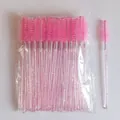 Disposable pink mascara wands with glitter crystal handles for eyelash extensions. - 50 Brushes / Crystal Pink