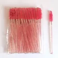 Disposable pink eyelash brushes with glitter crystal handles for makeup extension - 50 Brushes / Crystal Red