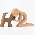 Creative handcrafted wooden dog and man figurine for desktop home decoration - Kneeling Man and Dog (B05)
