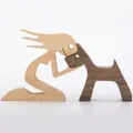 Handcrafted Nordic style wooden carving ornament of a person and dog, style B06 - Dog and Person Interaction (B06)