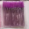 Disposable purple eyelash brushes with glitter crystal stems for makeup extensions - 50 Brushes / Crystal Purple