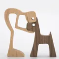 Minimalist wooden sculpture of a person hugging a dog home decor, Style B07 variant - Dog and Person Hugging (B07)