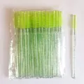 Disposable eyelash brushes pack with green glitter crystal rods for professional makeup. - 50 Brushes / Crystal Green