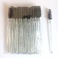 Disposable black mascara brushes with silver glitter crystal rods for eyelash extensions - 50 Brushes / Crystal Black
