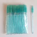 Professional blue crystal handle disposable eyelash brushes for eyelash extensions tool - 50 Brushes / Crystal Light Blue