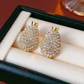 Elegante vergoldete Tropfenohrstecker, die mit funkelnden weißen Zirkonia besetzt sind - Goldene Wassertropfen-Pave-Zirkonia-Ohrringe (24#) / Silbernadel / Gold