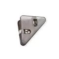 Detailed close-up of a translucent grey triangular plastic corner paper clip for office - Transparent Black