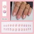 Kurze eckige künstliche Nägel mit rosa Gänseblümchenmuster und lila French Tips - Violetter French Rand Gänseblümchen Druckstil (FDX-0036)