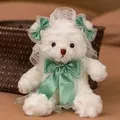 Adorable white Lolita style teddy bear plush toy with lace headpiece and green ribbons - Matcha Green