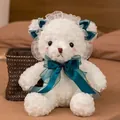 Adorable white Lolita teddy bear plush toy with green ribbons and lace bonnet detail - 30cm / Dark Green