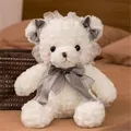 Adorable white Lolita plush teddy bear featuring gray satin bows and delicate lace details. - 30cm / Gray
