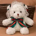 Adorable white Lolita style teddy bear plush toy with lace bonnet and striped bow - Red Ribbon Style