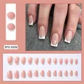 Nahaufnahme von kurzen quadratischen French-Nägeln mit rosa und weißem Farbverlauf - Rosa & Weiß French Hochglanz-Stil (DFX-0006)