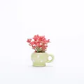 Cute mini light green ceramic polka dot flower pot fridge magnet with pink artificial flowers - Green Polka Dot Cup Pink Flower Style (L)