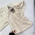 Sac fourre-tout tricoté blanc ajouré avec motif en losange pour la plage - Style Ajouré Losange / Beige