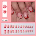 Kurze quadratische French Tip Kunstnägel mit rotem Herzmuster im Set mit 24 Stück - Hellrotes Herz French Stil (DFX-0008)