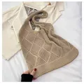 Sac fourre-tout en tricot ajouré kaki avec motif géométrique en losange pour la plage - Style Ajouré Losange / Kaki clair