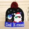 Knitted LED Christmas beanie with Santa Claus and penguin patterns Cool X-mas style - Owl Santa Pattern