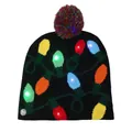 Festive black knitted Christmas beanie featuring colorful LED glowing lights and a pom-pom - Black Bulbs