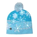 Blue LED knitted Christmas beanie with glowing snowflake patterns and cute pom-pom - Blue Snowflake Pattern