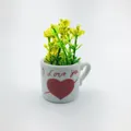 Adorable mini ceramic flower pot fridge magnet with a red heart and I Love You text design - I Love You Heart Mug Style (Y)