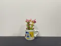 Cute magnetic mini ceramic vase with pink faux flowers for refrigerator decor - Blue Bear Pattern Mug Style (Small Bear)