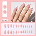 24 Stück elegante rosa und weiße French Tip Mandel-Press-on-Nägel für Salon-Look - Mandelform Rosa Weiß French Stil (SDX-0015) / Gelee-Kleber-Set (mit Werkzeugsatz)
