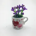Decorative mini ceramic mug fridge magnet with purple artificial lavender flowers - I Love You Heart Mug Style (Z)