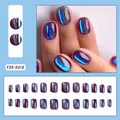 Kurze quadratische blau-violette Aurora Katzenauge Kunstnägel 24er Set für Frauen Maniküre - Blau-Violetter Aurora Katzenaugenstil (FDX-0018)