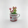 Mini magnetic ceramic mug vase with pink artificial flowers for fridge decor - I Love You Red Heart Mug (AA)