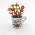 Cute miniature ceramic vase fridge magnet with red artificial flowers and heart print - I Love You Text Heart Mug (BB)
