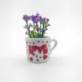 Miniature 3D ceramic flower pot fridge magnet with purple flowers and red heart LOVE pattern - LOVE Art Word Heart Mug (CC)
