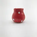 Cute mini red ceramic mushroom vase with white polka dots for home decoration. - Red Polka Dot Mushroom Bottle (NN)