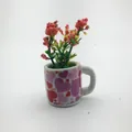 Cute miniature ceramic heart vase fridge magnet with pink artificial flowers decoration - Heart LOVE Mug Style (U)