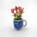 Miniature ceramic fridge magnet vase with pink artificial flowers and a blue heart design - Stars & Stripes Heart Mug Style (V)