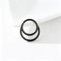 Detailed close-up of a black titanium steel double hoop piercing ring on a white background - Black Color Round Style